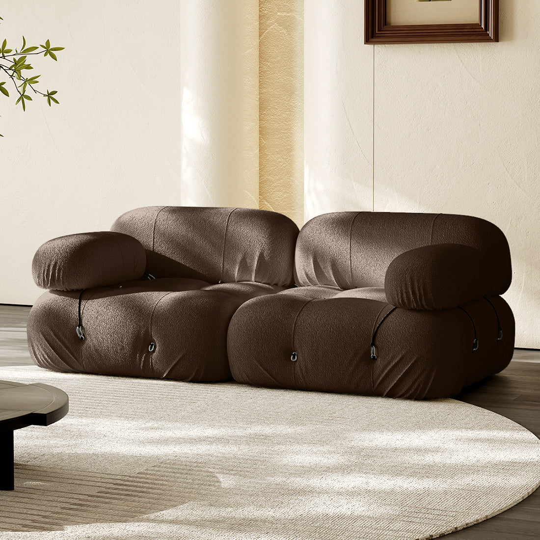 Hiksnra Camaleonda sofa.2 seater in brown chenille,with soft,supportive foam and a flexible modular design.