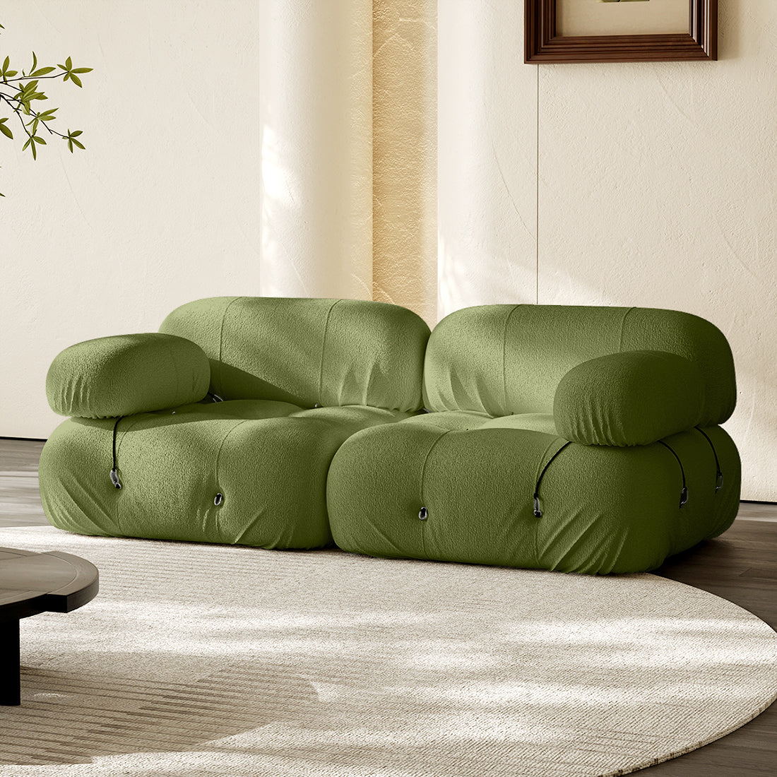 Hiksnra Camaleonda sofa,2 seater in grass green chenille,with soft,supportive foam and a flexible modular design.