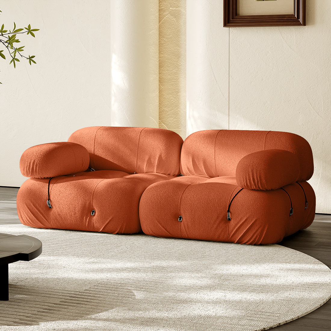 Hiksnra Camaleonda sofa,2 seater in orange chenille,with soft,supportive foam and a flexible modular design.