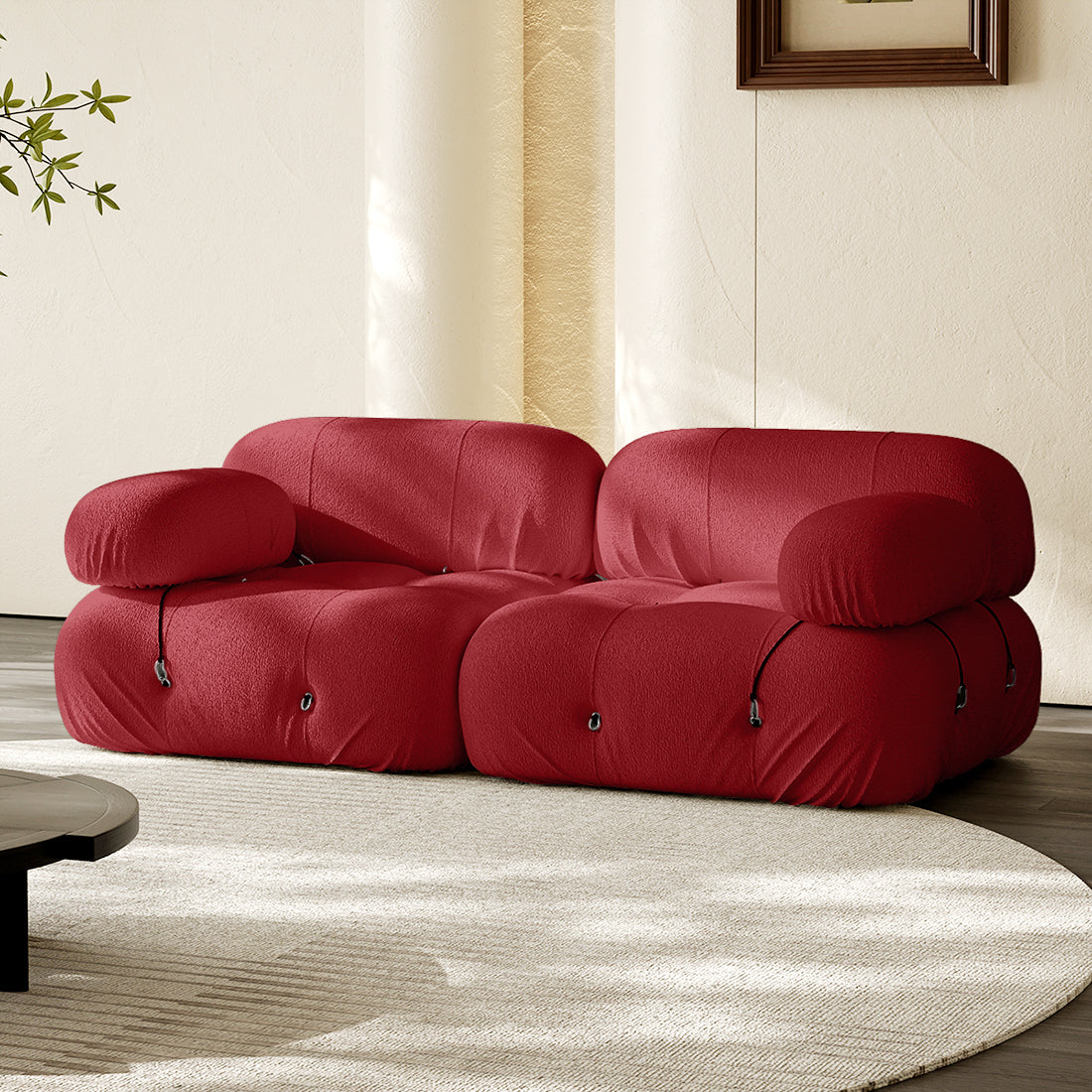 Hiksnra Camaleonda sofa.2 seater in red chenille,with soft,supportive foam and a flexible modular design.