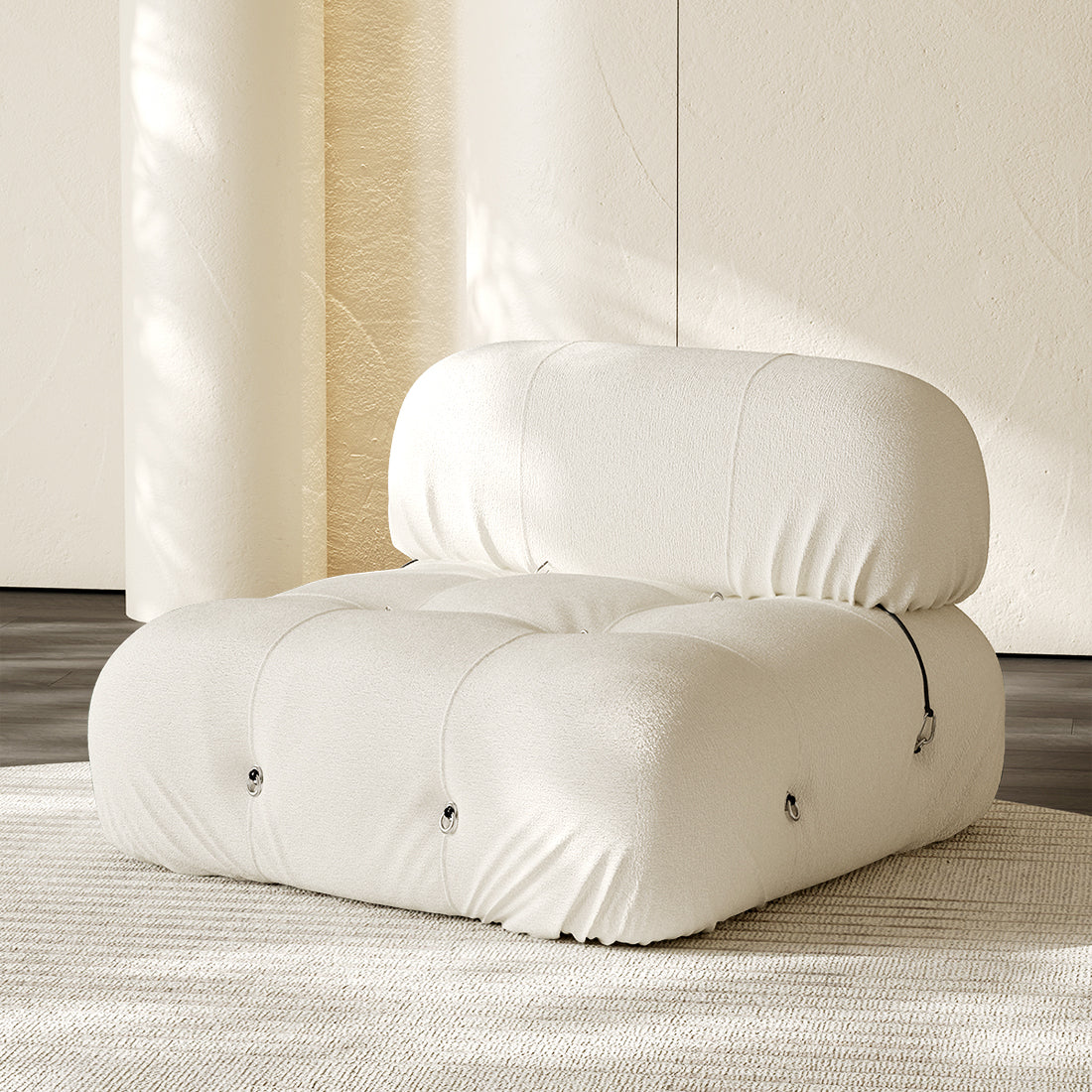 Hiksnra Camaleonda sofa.armless module in beige chenille,with a padded backrest and soft,supportive foam.