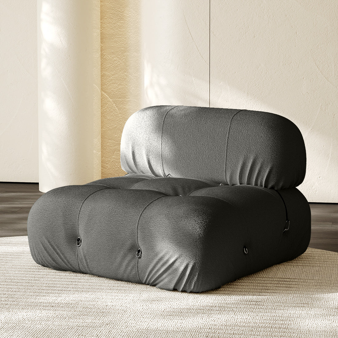 Hiksnra Camaleonda sofa.armless module in dark gray chenille,with a padded backrest and soft,supportive foam.