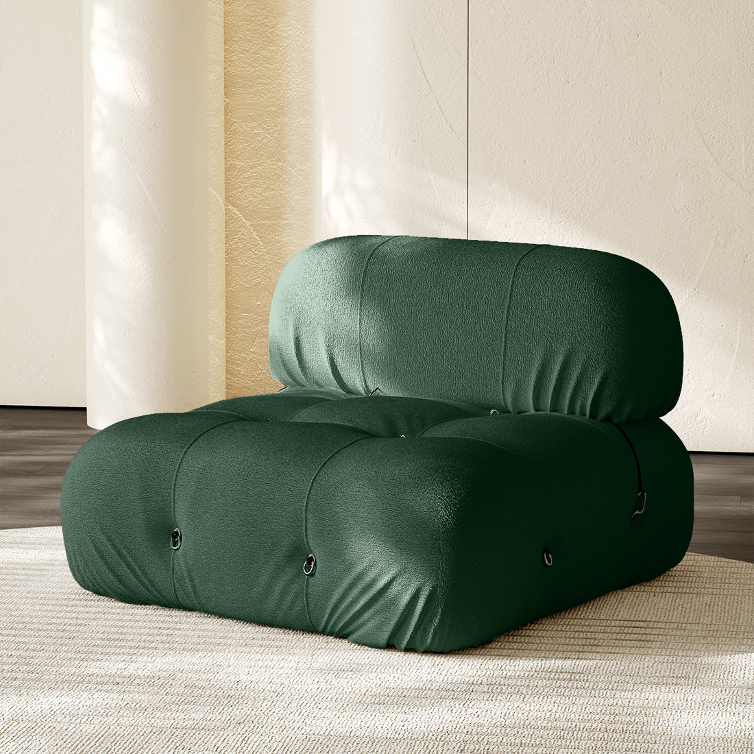 Hiksnra Camaleonda sofa.armless module in dark green chenille,with a padded backrest and soft,supportive foam.