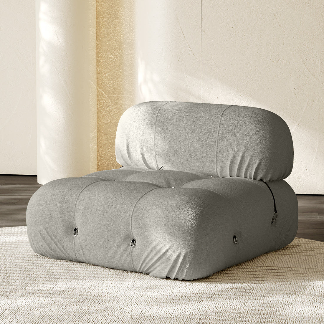 Hiksnra Camaleonda sofa.armless module in light gray chenille,with a padded backrest and soft,supportive foam.cushions