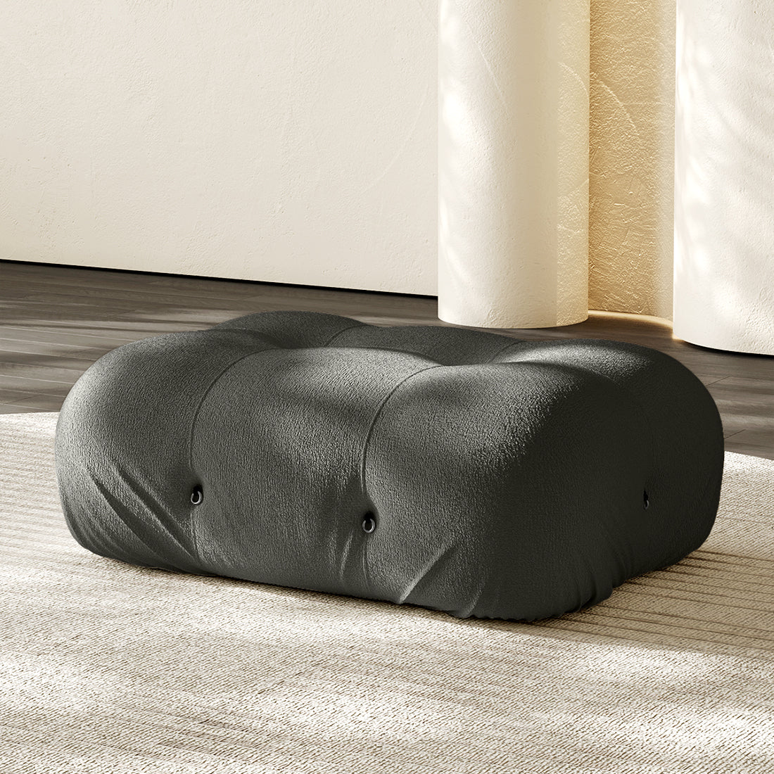Hiksnra Camaleonda sofa.rectangular ottoman in dark gray chenille,with soft foam cushioning for modular sofa layouts.