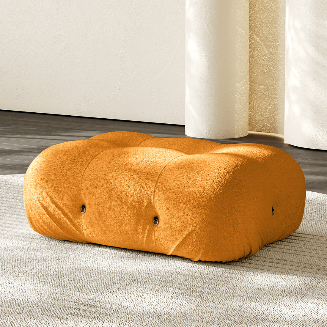 Hiksnra Camaleonda sofa.rectangular ottoman in yellow chenille,with soft foam cushioning for modular sofa layouts.