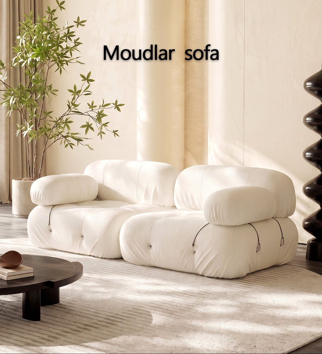 Hiksnra modular compression sofa in a box, comfortable,  vacuum-compressed packaging for easy delivery with no assembly required.